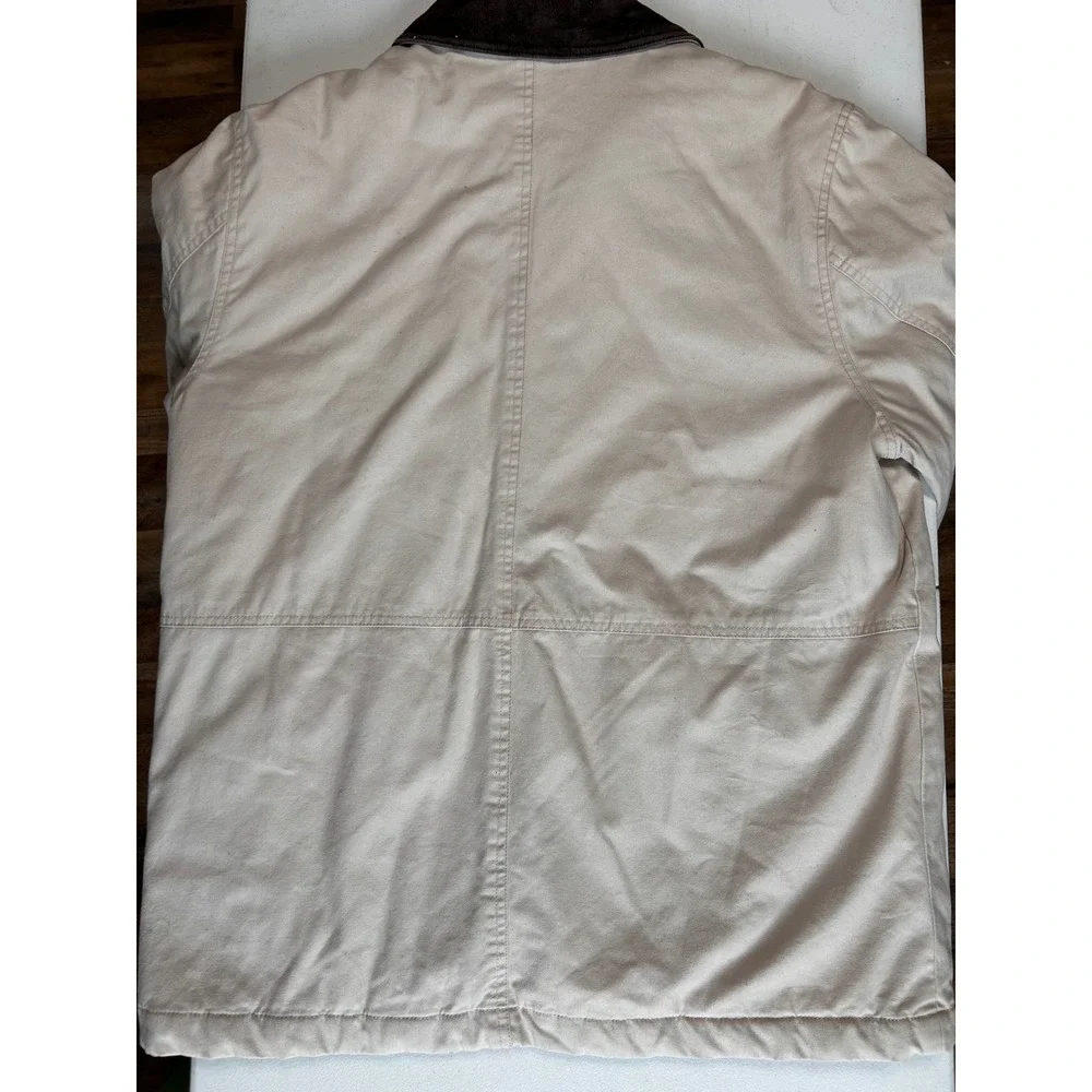 Vintage St. Johns Bay Field Jacket Tan Canvas‎ Corduroy Collar Plaid Lined Large